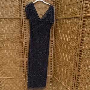 Elegant Black Beaded Evening Gown